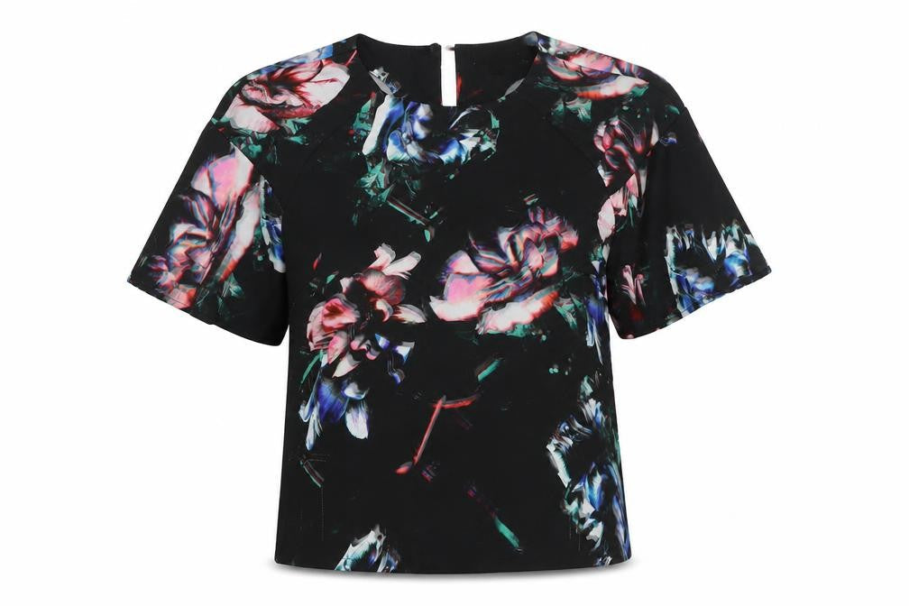 Warehouse Womens Multicoloured Floral Polyester Basic Blouse Size 10 Round Neck