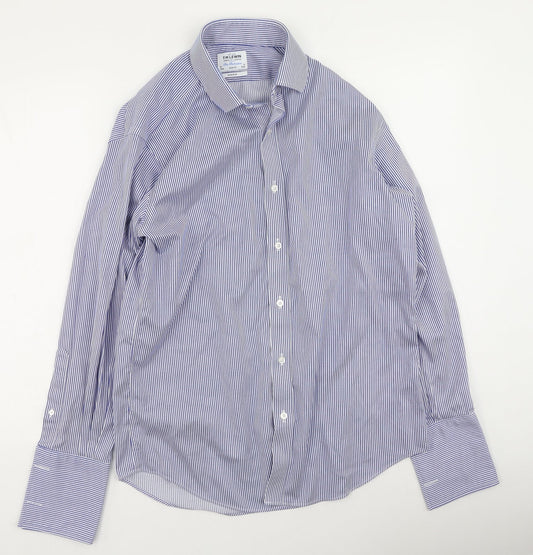 T.M.Lewin Mens Blue Striped Cotton  Button-Up Size 34 Collared