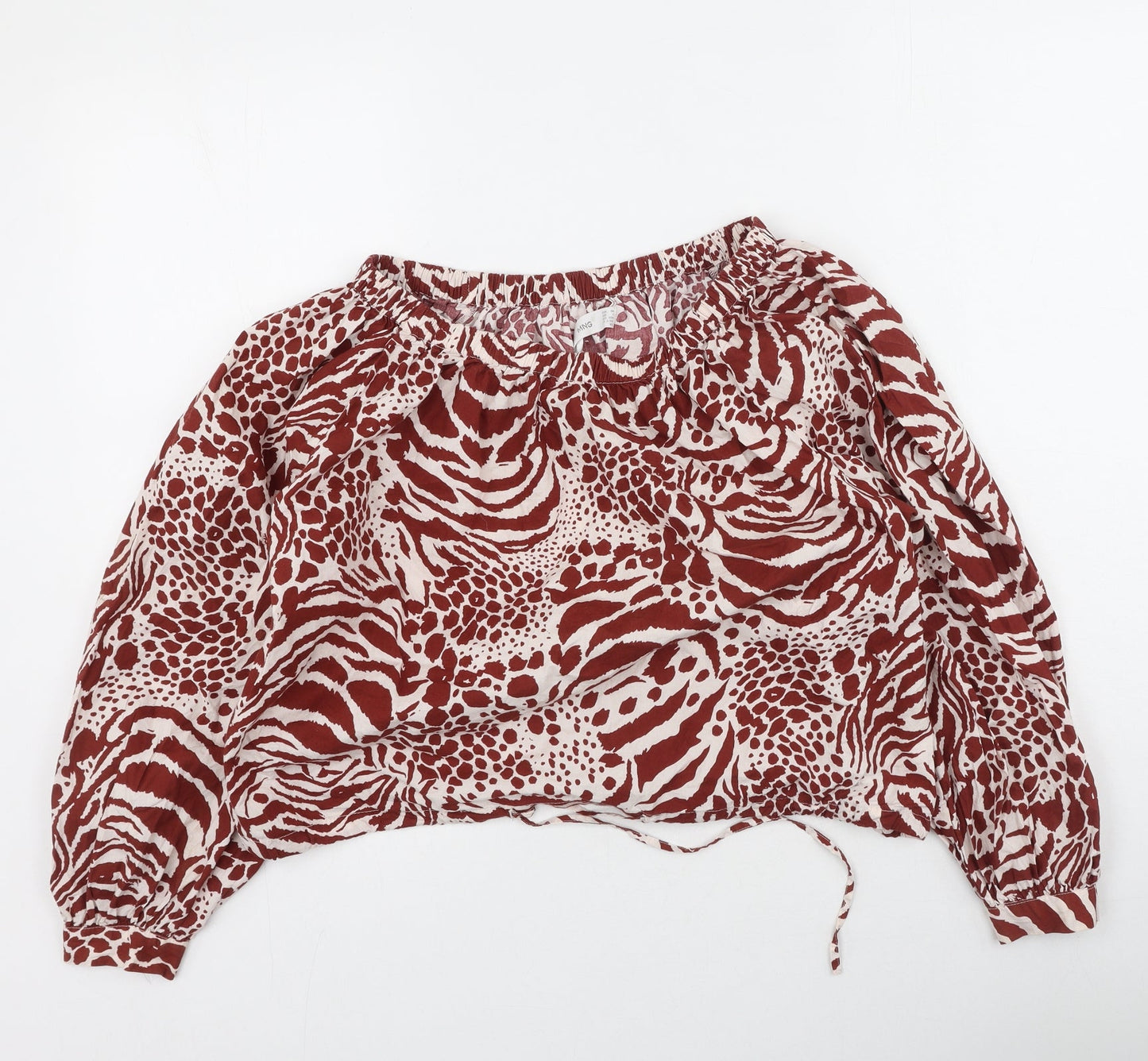 MNG Womens Multicoloured Animal Print Cotton Basic Blouse Size XS Off the Shoulder