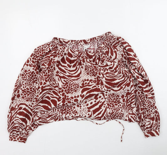 MNG Womens Multicoloured Animal Print Cotton Basic Blouse Size XS Off the Shoulder