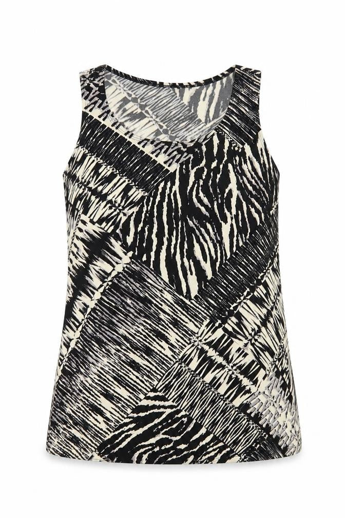 Susan Graver Womens Black Animal Print Polyester Basic Tank Size S Scoop Neck