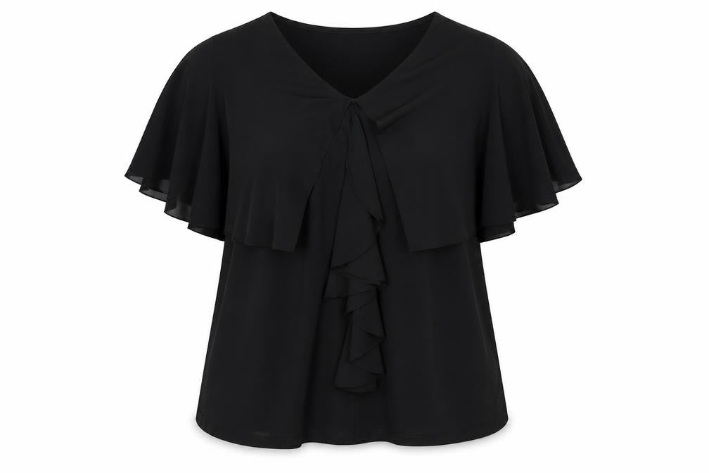 Simontons Womens Black  Polyester Basic Blouse Size M V-Neck