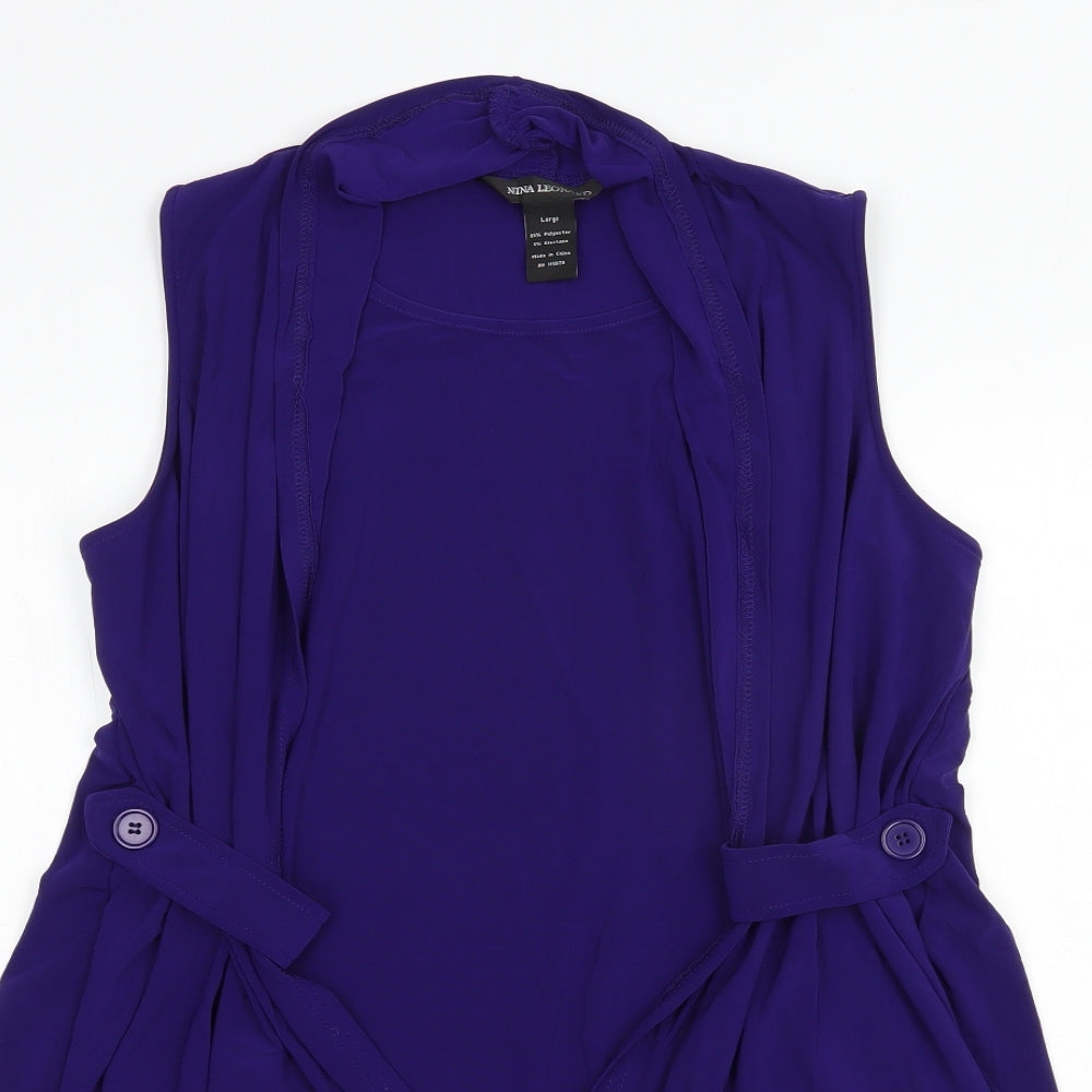 Nina Leonard Womens Purple  Polyester Basic Blouse Size L Round Neck