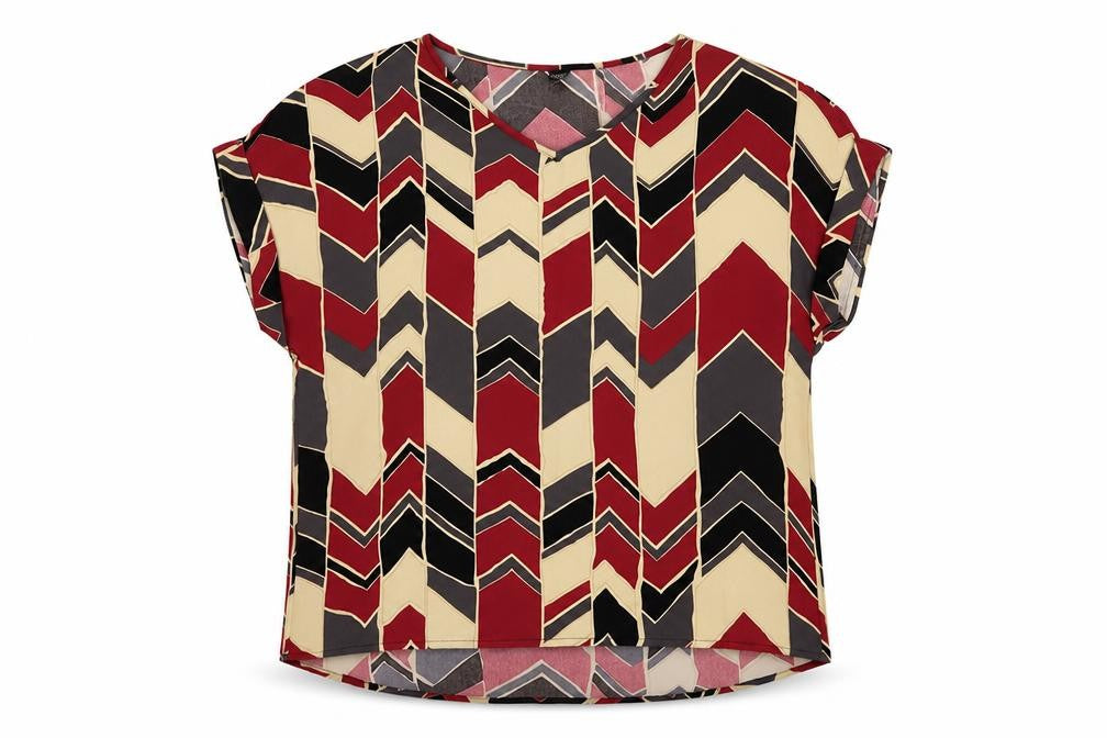 SheIn Womens Multicoloured Geometric Polyester Basic Blouse Size L V-Neck