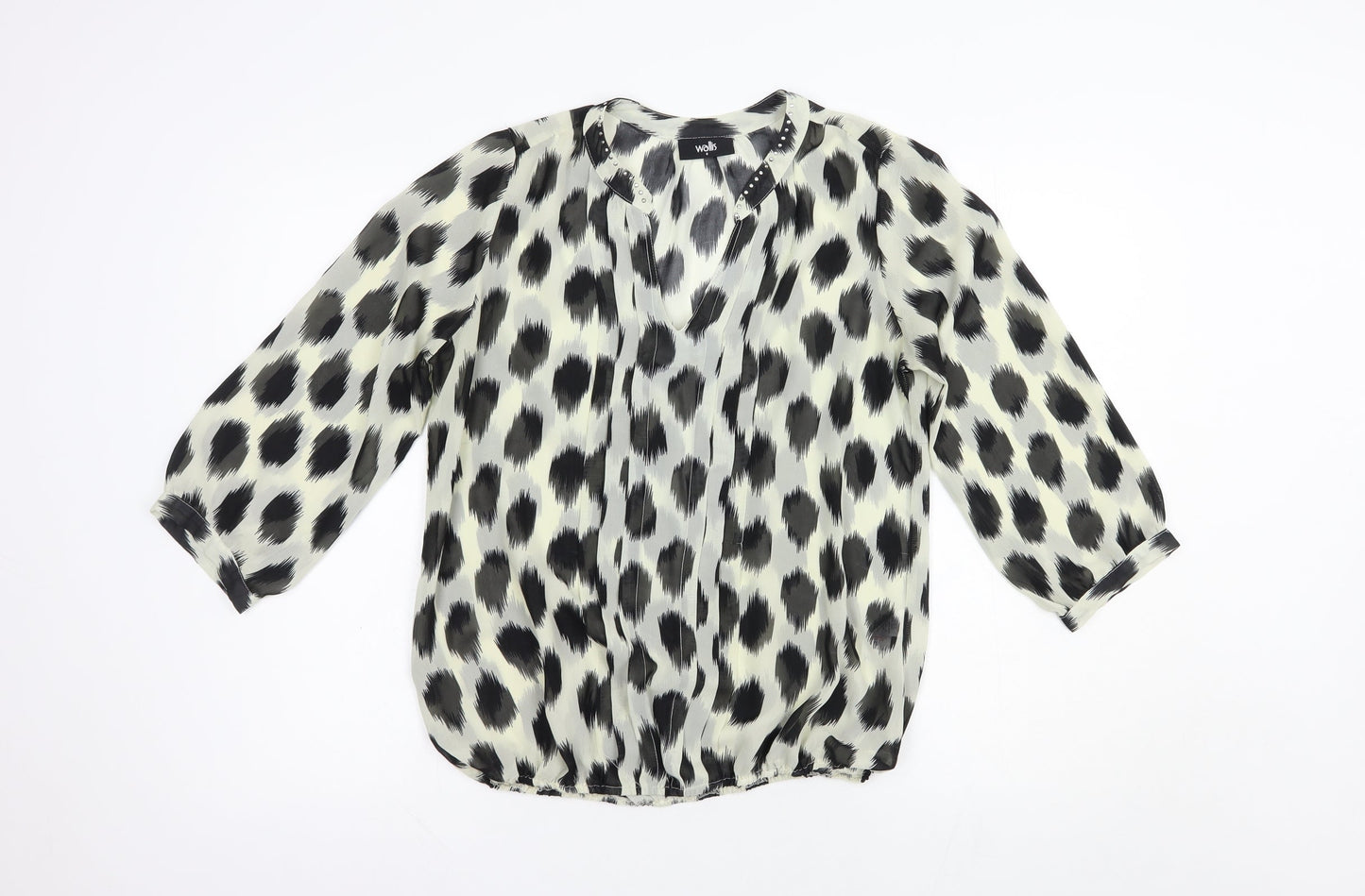 Wallis Womens Ivory Animal Print Polyester Basic Blouse Size S V-Neck