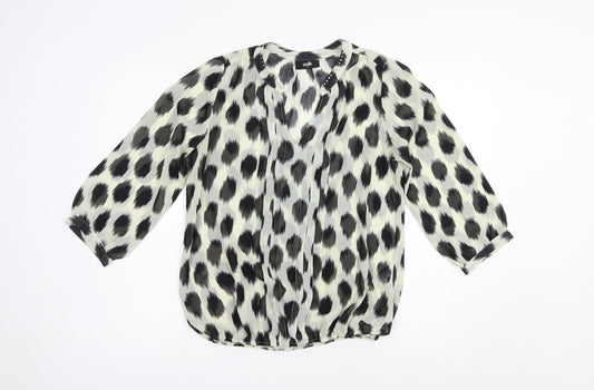 Wallis Womens Ivory Animal Print Polyester Basic Blouse Size S V-Neck