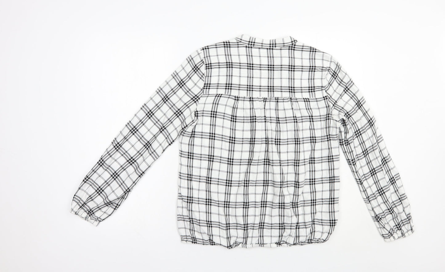 Marks and Spencer Womens White Plaid Viscose Basic Blouse Size 8 V-Neck