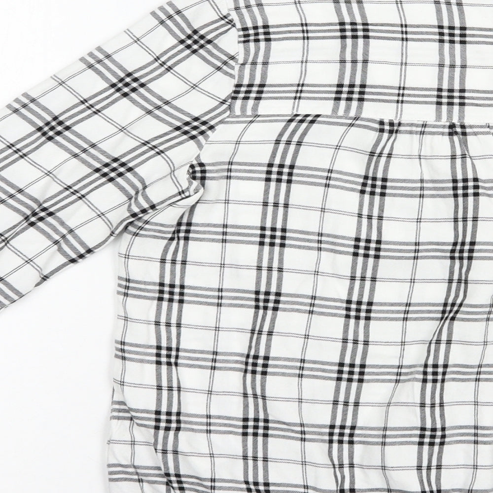 Marks and Spencer Womens White Plaid Viscose Basic Blouse Size 8 V-Neck