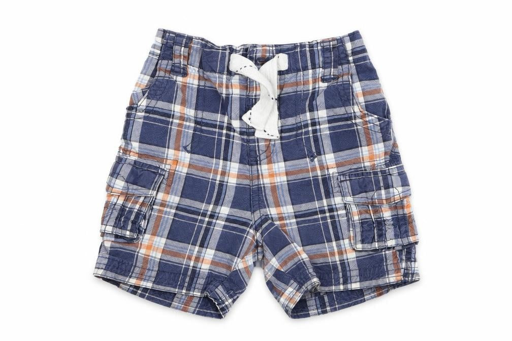 George Boys Blue Plaid Cotton Cargo Shorts Size 2 Years  Regular Drawstring