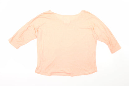 H&M Womens Pink  Cotton Basic T-Shirt Size 14 Boat Neck
