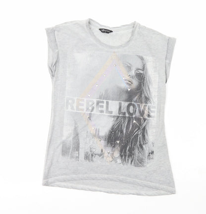 Internacionale Womens Grey  Polyester Basic T-Shirt Size 8 Crew Neck - Rebel Love