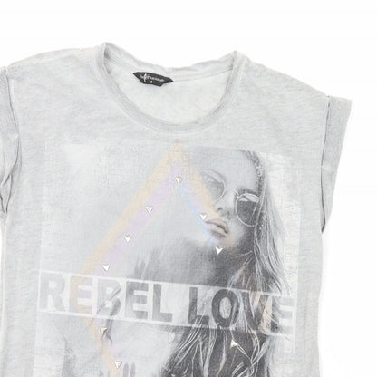 Internacionale Womens Grey  Polyester Basic T-Shirt Size 8 Crew Neck - Rebel Love
