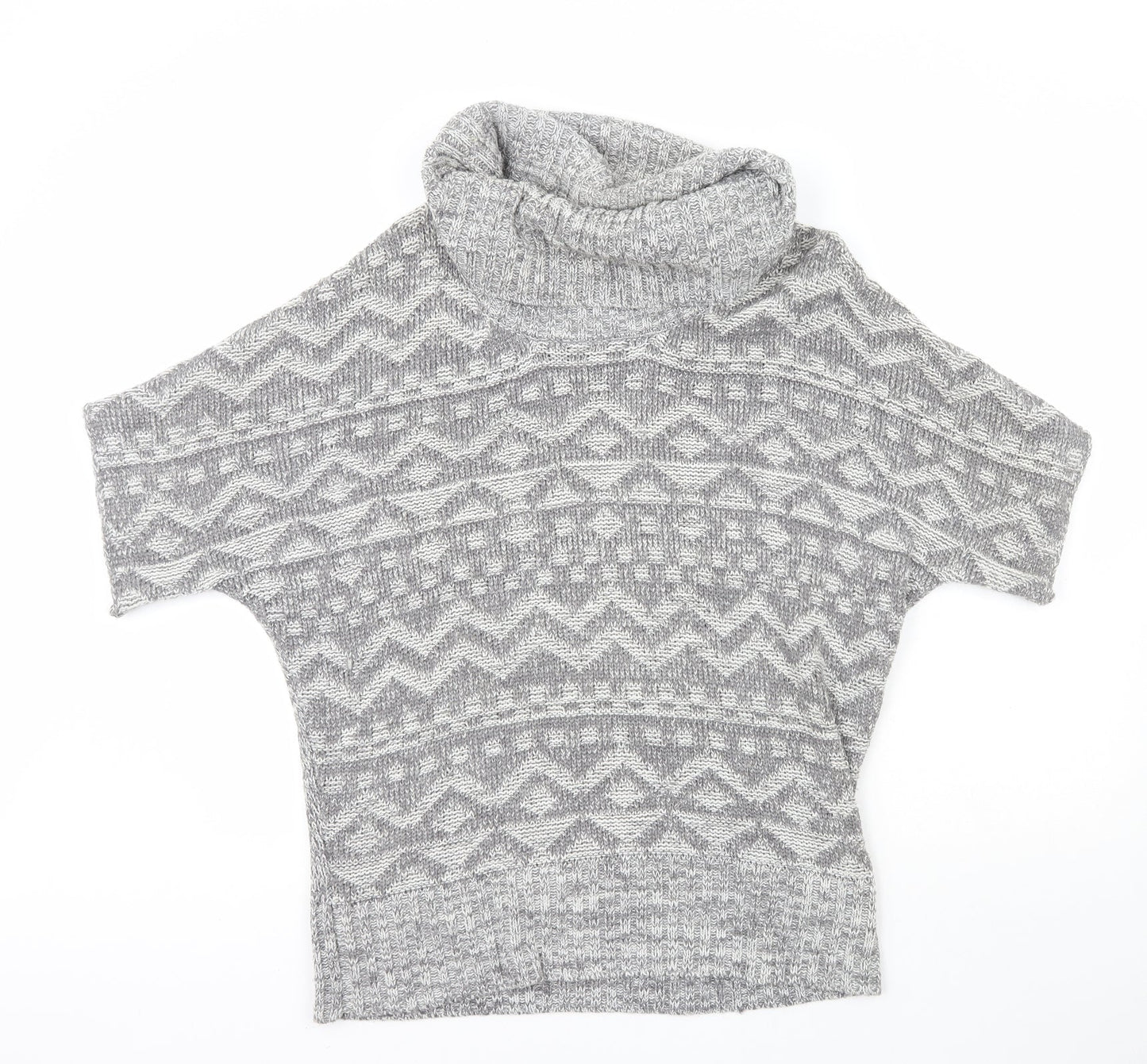 Peacocks Womens Grey Roll Neck Geometric Acrylic Pullover Jumper Size S