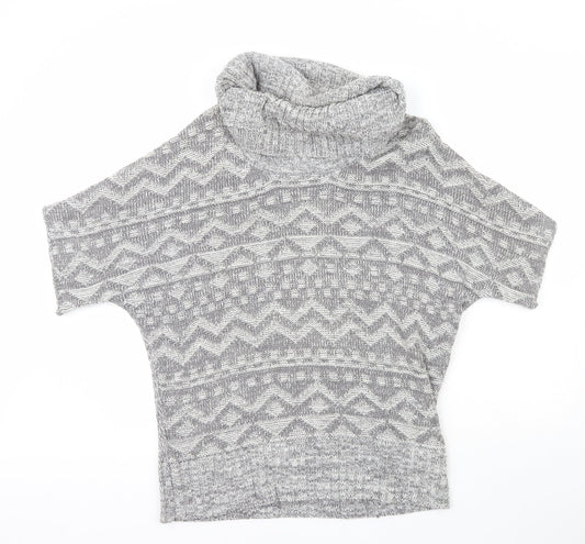 Peacocks Womens Grey Roll Neck Geometric Acrylic Pullover Jumper Size S