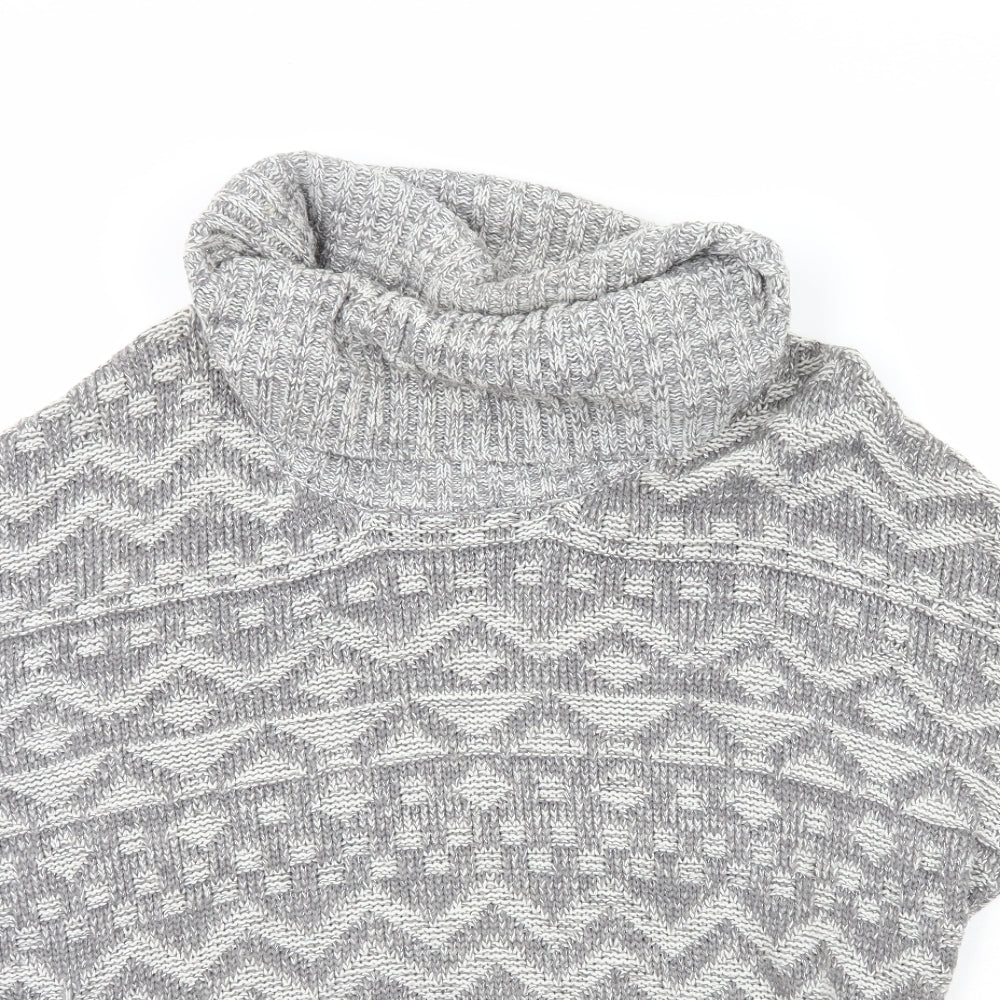 Peacocks Womens Grey Roll Neck Geometric Acrylic Pullover Jumper Size S