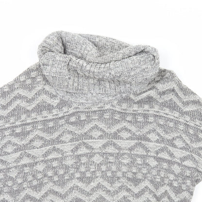 Peacocks Womens Grey Roll Neck Geometric Acrylic Pullover Jumper Size S