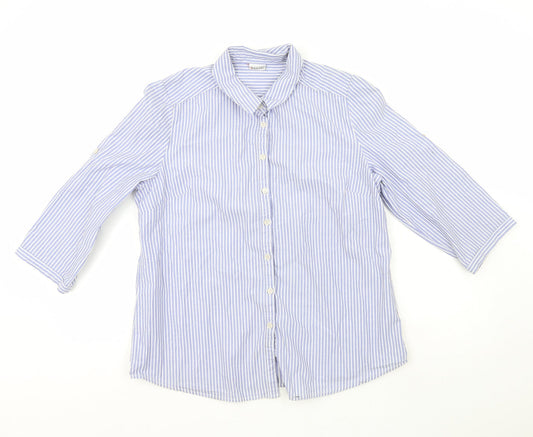 Damart Boys Blue Striped 100% Cotton Basic Button-Up Size 14 Years Collared