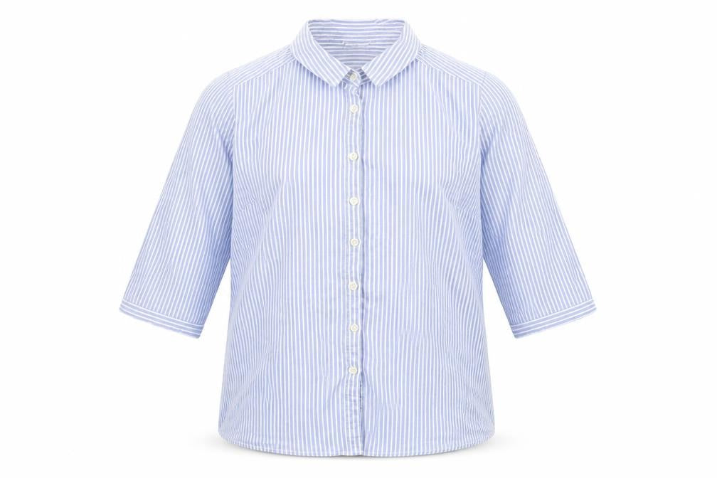 Damart Boys Blue Striped 100% Cotton Basic Button-Up Size 14 Years Collared