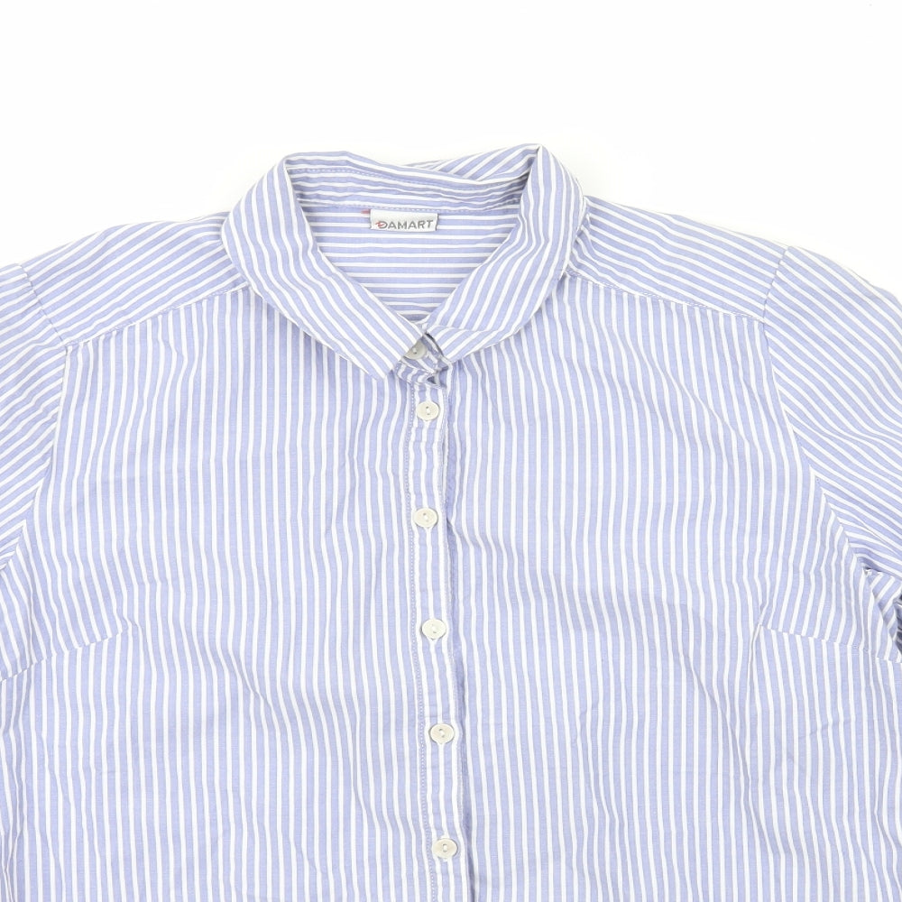 Damart Boys Blue Striped 100% Cotton Basic Button-Up Size 14 Years Collared