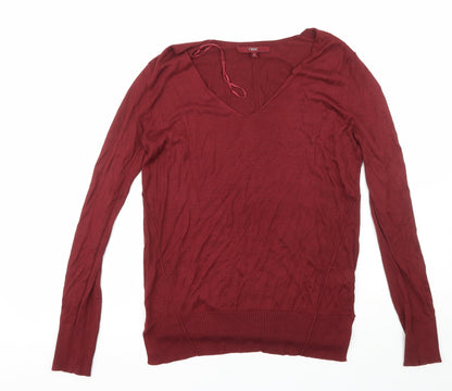 Next Womens Brown V-Neck  Viscose Pullover Jumper Size 10