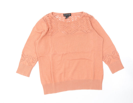 Nanette Lepore Womens Orange Round Neck  Cotton Pullover Jumper Size M