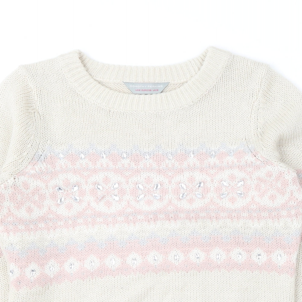 Dorothy Perkins Womens Beige Round Neck  Acrylic Pullover Jumper Size 10