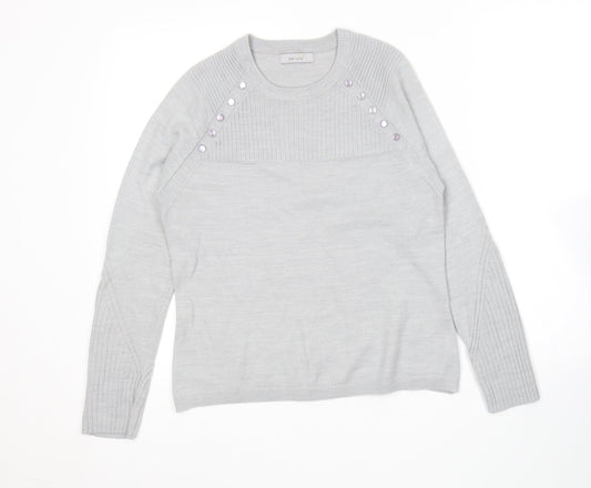 Marks and Spencer Womens Grey Round Neck  Acrylic Pullover Jumper Size 10