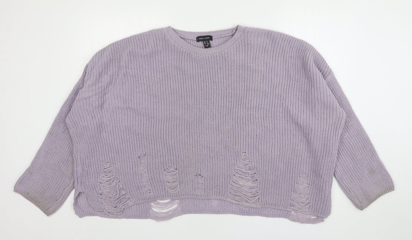 New Look Womens Purple Round Neck  Acrylic Pullover Jumper Size M