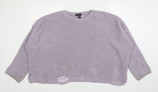 New Look Womens Purple Round Neck  Acrylic Pullover Jumper Size M