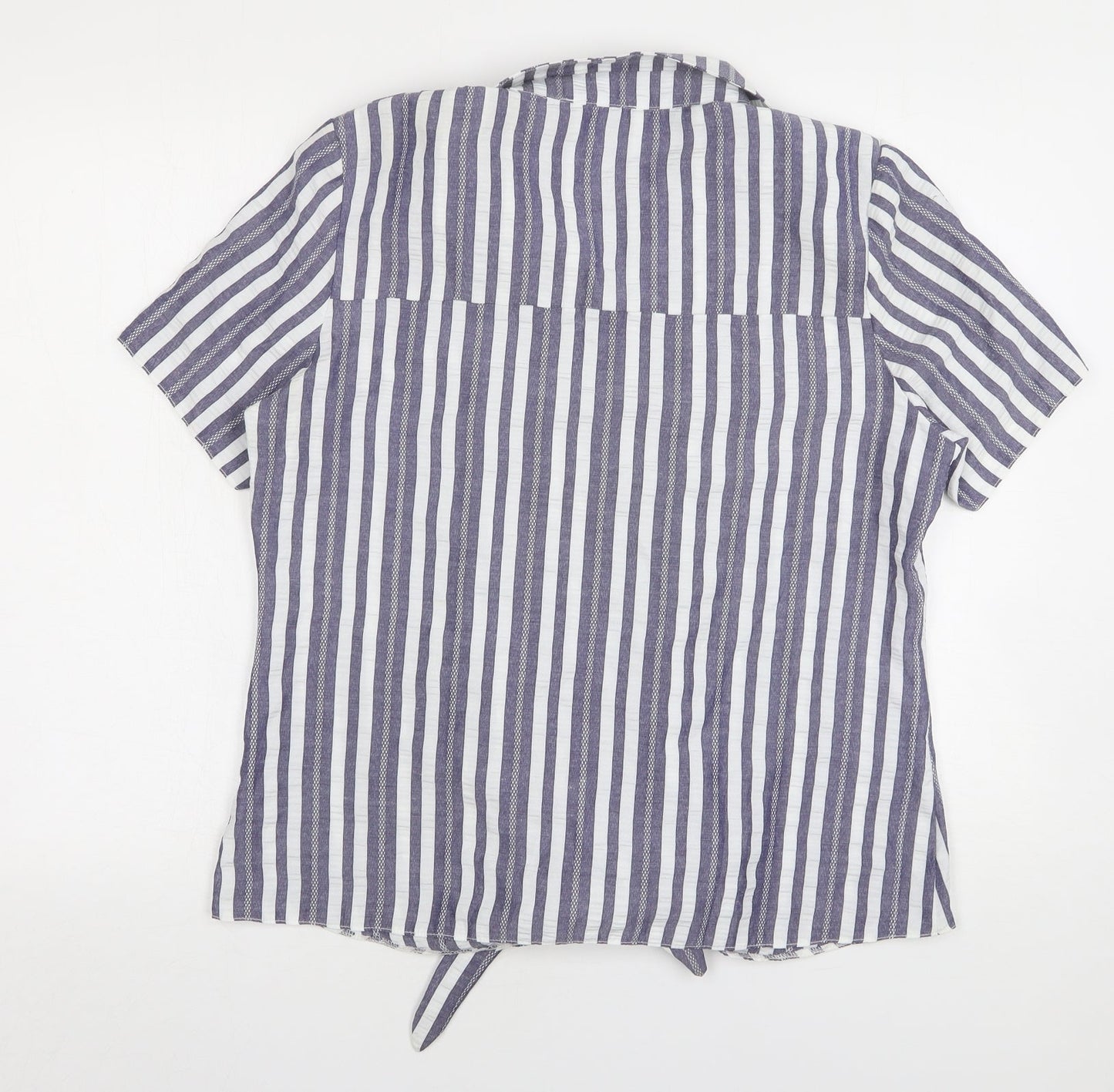 Gerard Womens Blue Striped Polyester Basic Blouse Size 14 Collared