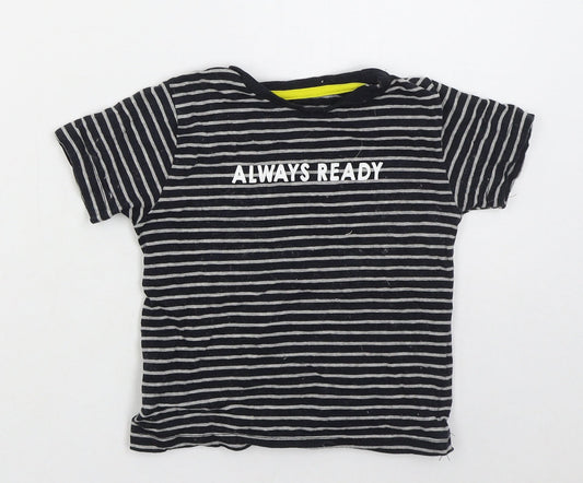 Jeff & Co Boys Grey Striped Cotton Basic T-Shirt Size 18-24 Months Crew Neck Pullover - Always Ready