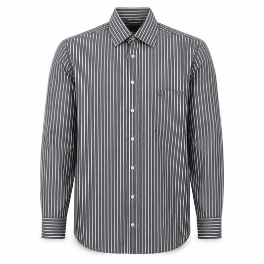 CASAMODA Mens Grey Striped Cotton  Button-Up Size L Collared Button