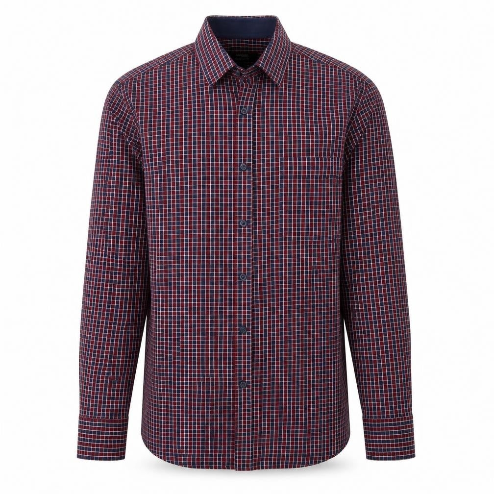Dunnes Mens Red Check Cotton  Button-Up Size S Collared Button