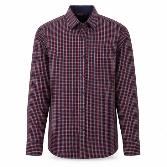 Dunnes Mens Red Check Cotton  Button-Up Size S Collared Button