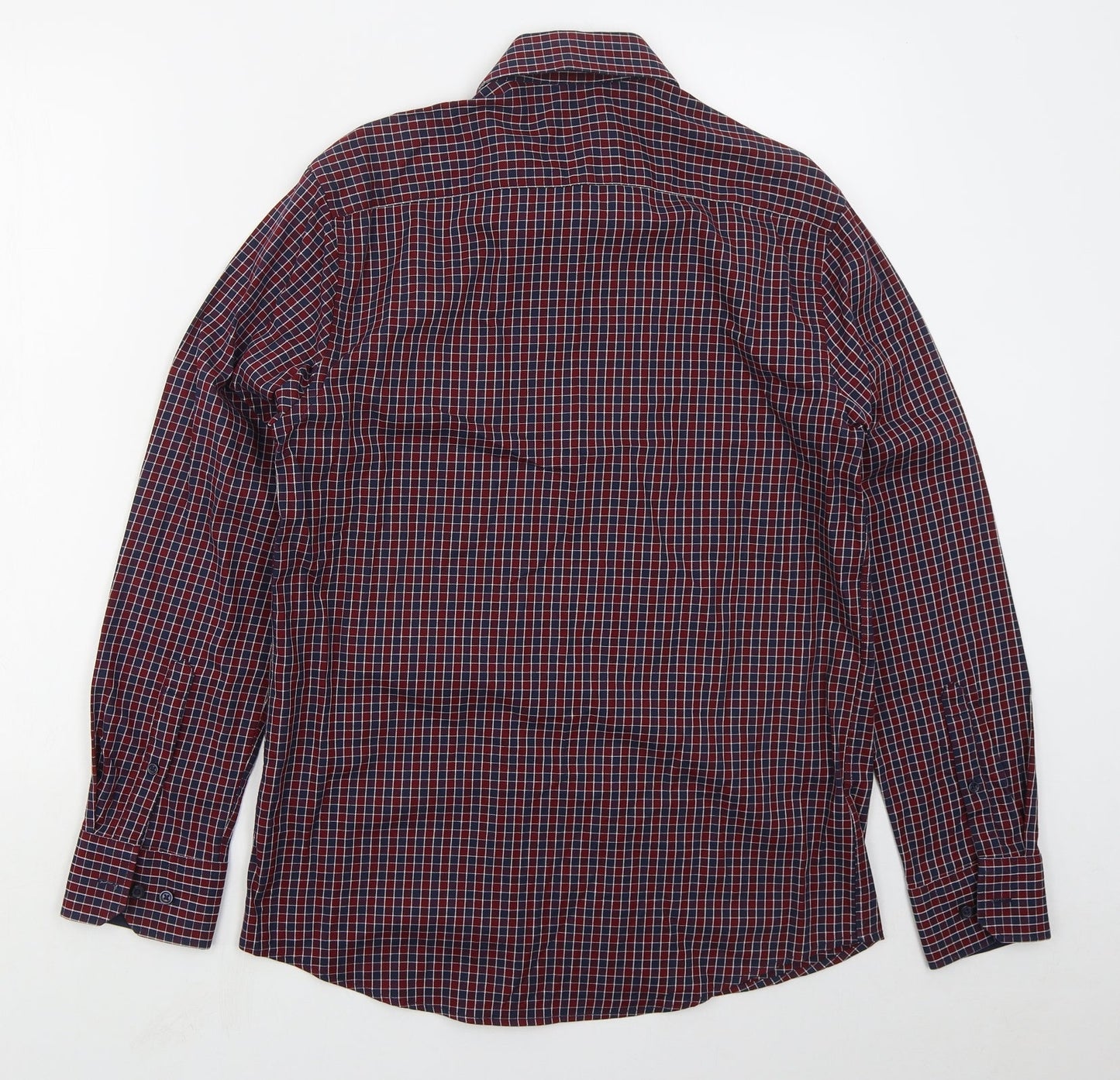 Dunnes Mens Red Check Cotton  Button-Up Size S Collared Button