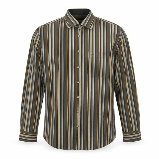 Jean Chatel Mens Brown Striped Cotton  Button-Up Size M Collared Button