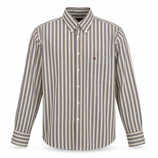 Tricot Marine Mens Beige Striped Cotton  Button-Up Size M Collared Button