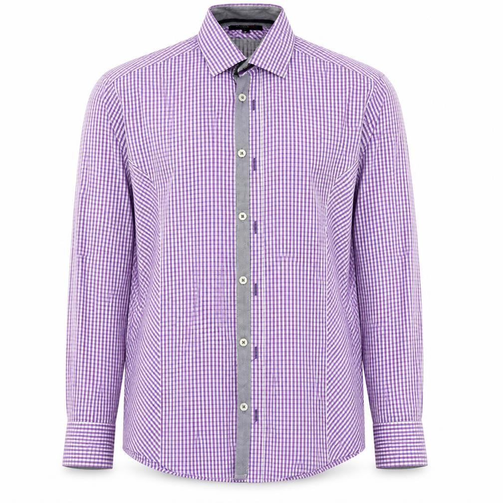 REMUS Mens Purple Check Cotton  Button-Up Size M Collared Button