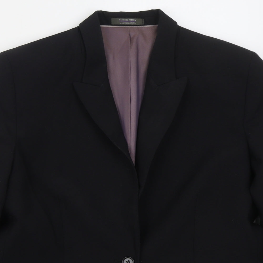 Simon Jersey Womens Black  Polyester Jacket Suit Jacket Size 14