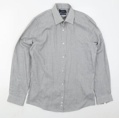 Preloved F&F Mens Grey Check Polyester  Button-Up Size 15 Collared Button - Front