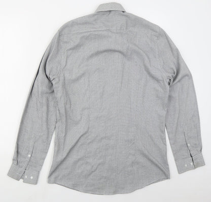 Preloved F&F Mens Grey Check Polyester  Button-Up Size 15 Collared Button - Back