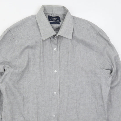 Preloved F&F Mens Grey Check Polyester  Button-Up Size 15 Collared Button - Detail