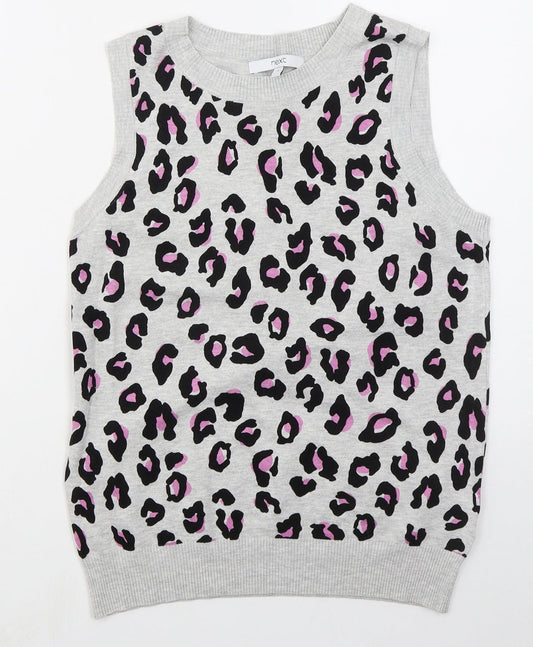 NEXT Womens Grey Crew Neck Animal Print Viscose Vest Jumper Size S