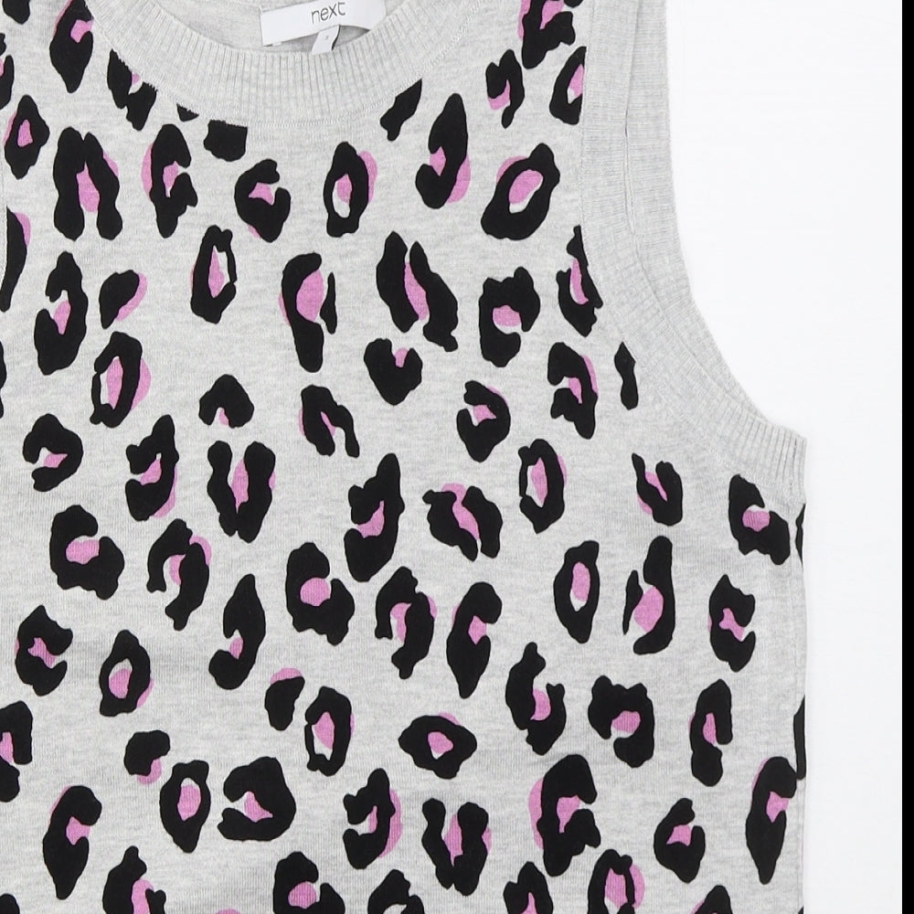 NEXT Womens Grey Crew Neck Animal Print Viscose Vest Jumper Size S