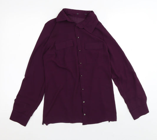 Preworn Womens Purple Collared  Polyester Cardigan Jumper Size S