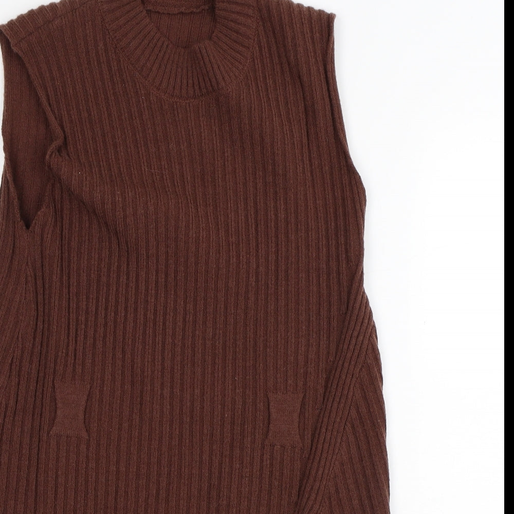 Preworn Womens Brown  Polyester Jumper Dress  Size S  Crew Neck