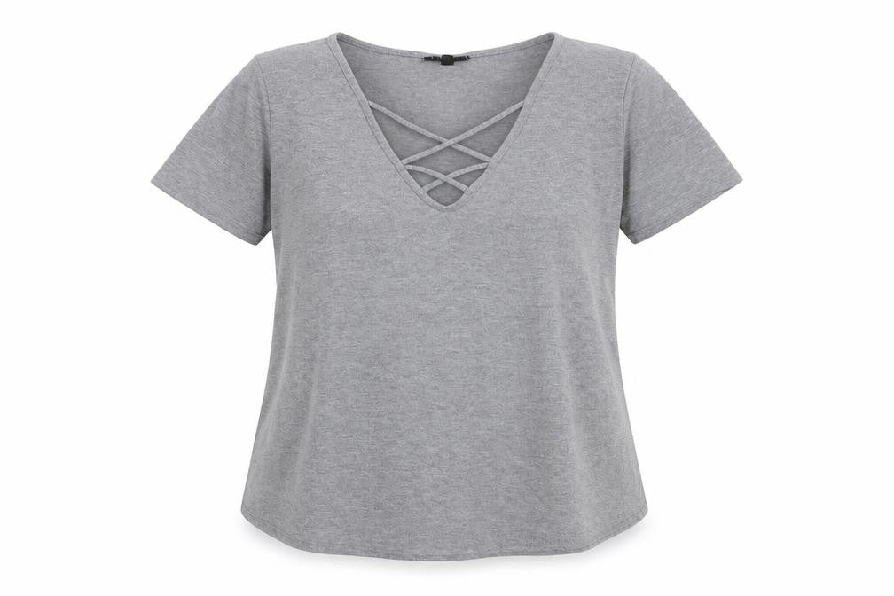 Topshop Womens Grey  Polyester Basic T-Shirt Size 8 V-Neck