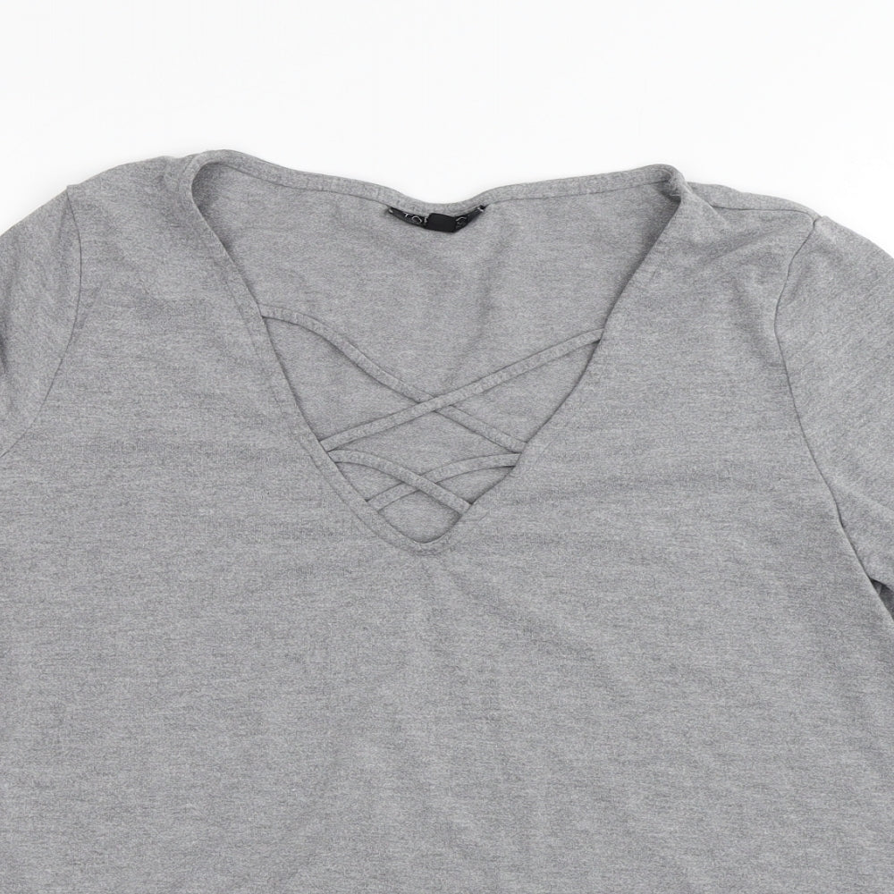 Topshop Womens Grey  Polyester Basic T-Shirt Size 8 V-Neck