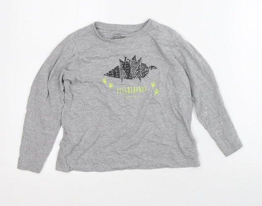 Primark Boys Grey  Cotton Pullover T-Shirt Size 6-7 Years Crew Neck  - Stegosaurus