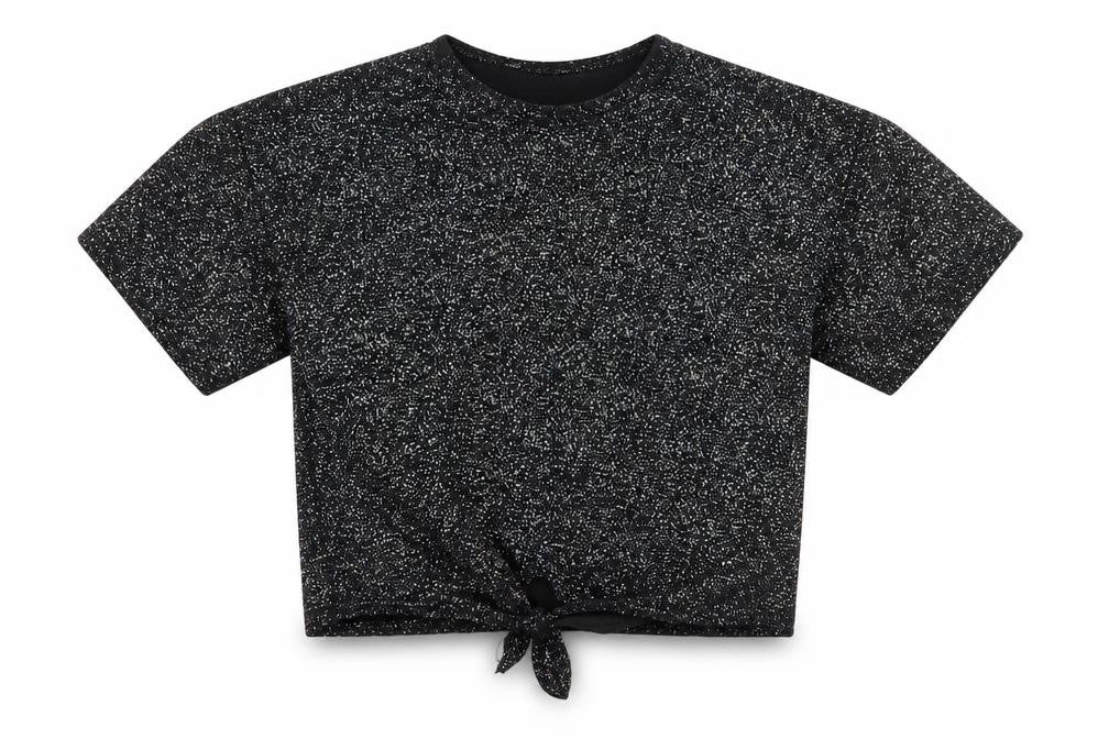 Miss E-Vie` Girls Black  Polyester Jersey T-Shirt Size 9-10 Years Crew Neck Pullover